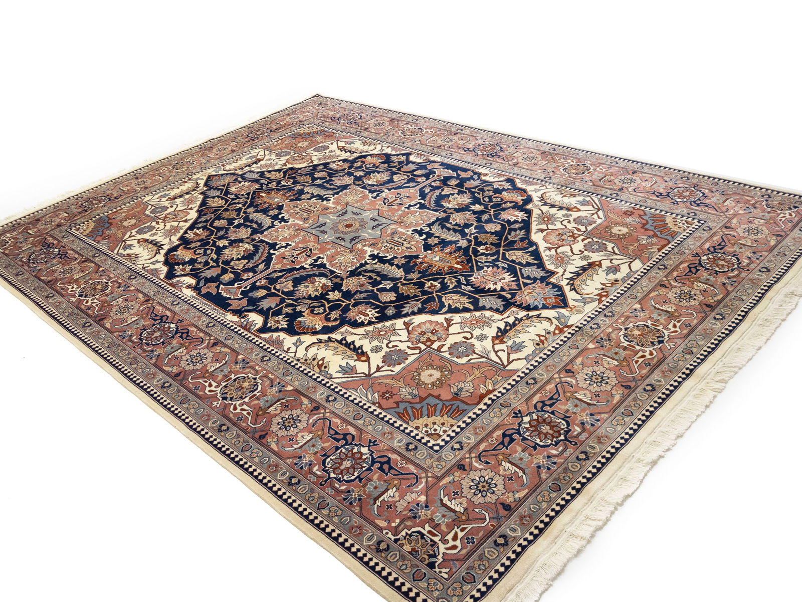 Dark Navy Floral Classic 9X12 Heriz Serapi Pakistan Rug - 3