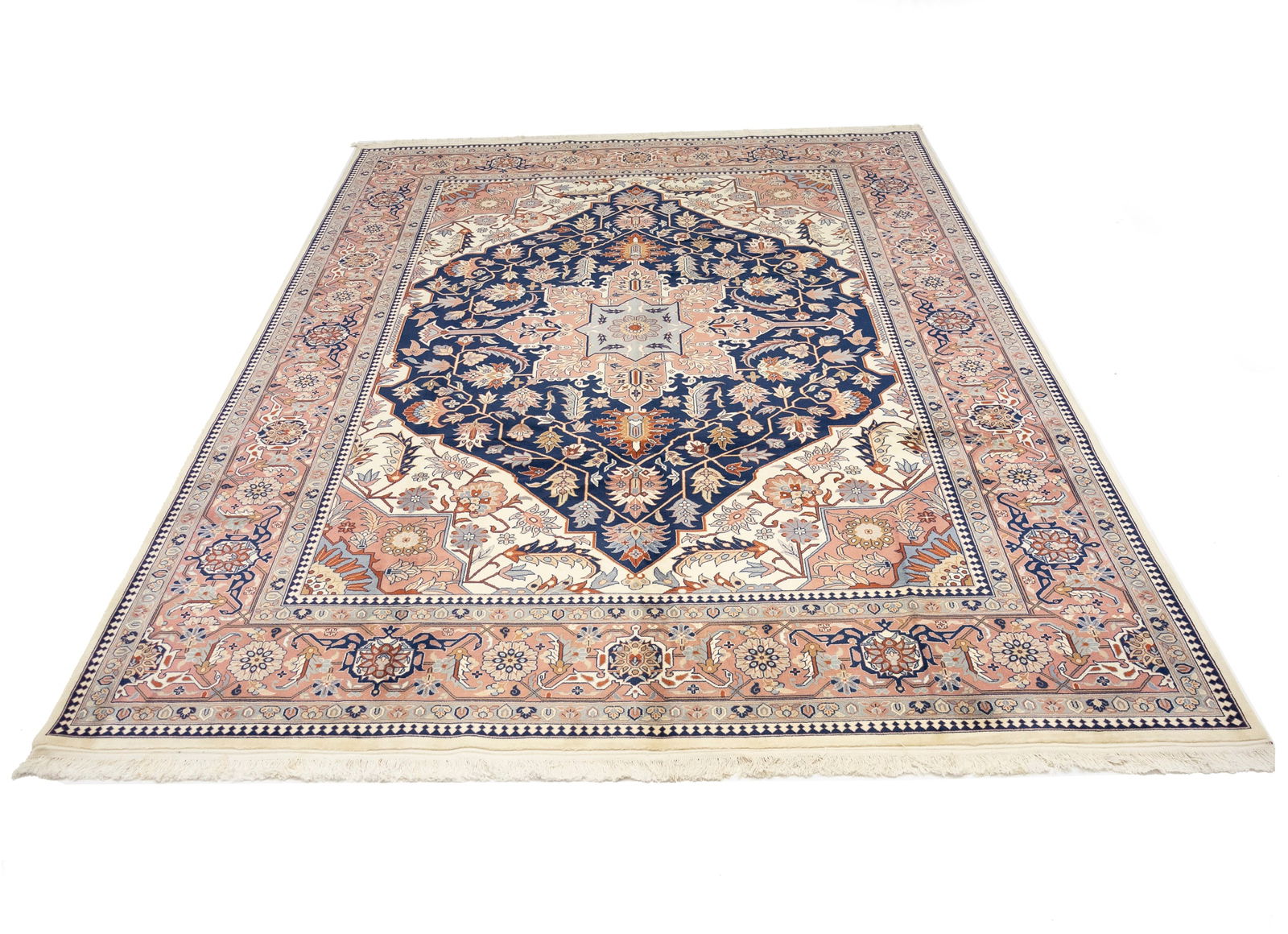 Dark Navy Floral Classic 9X12 Heriz Serapi Pakistan Rug - 5