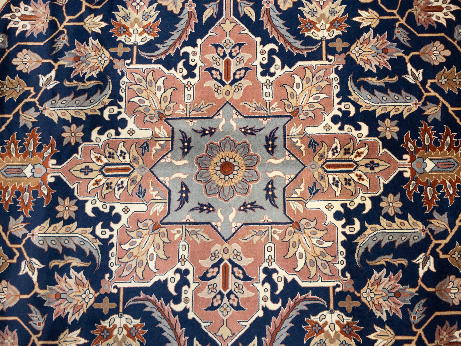 Dark Navy Floral Classic 9X12 Heriz Serapi Pakistan Rug - 8