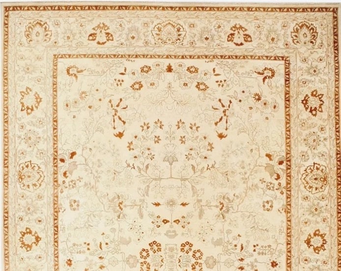 Hand Knotted Indo-Tabriz Ivory Wool New Oriental Rug Carpet 10' x 14'5" - 5