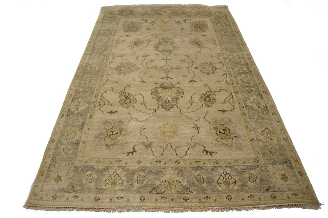 Beige Floral 5'7X8'7 Muted Oushak Chobi Oriental Rug - 13