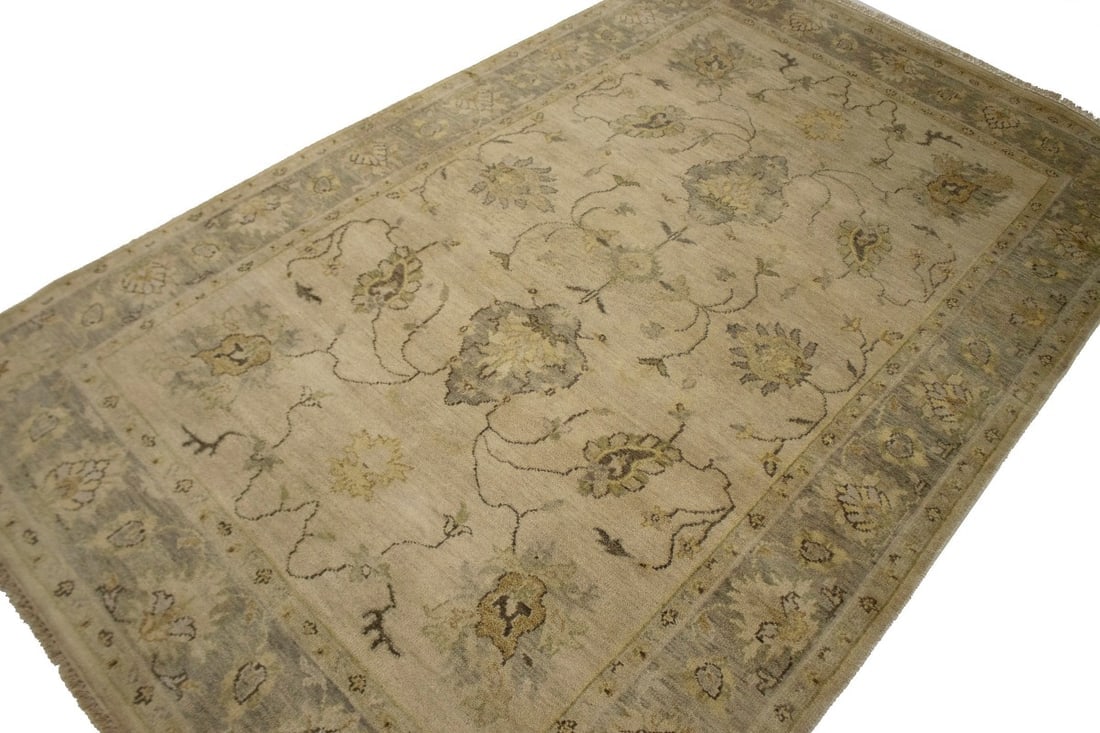 Beige Floral 5'7X8'7 Muted Oushak Chobi Oriental Rug - 14