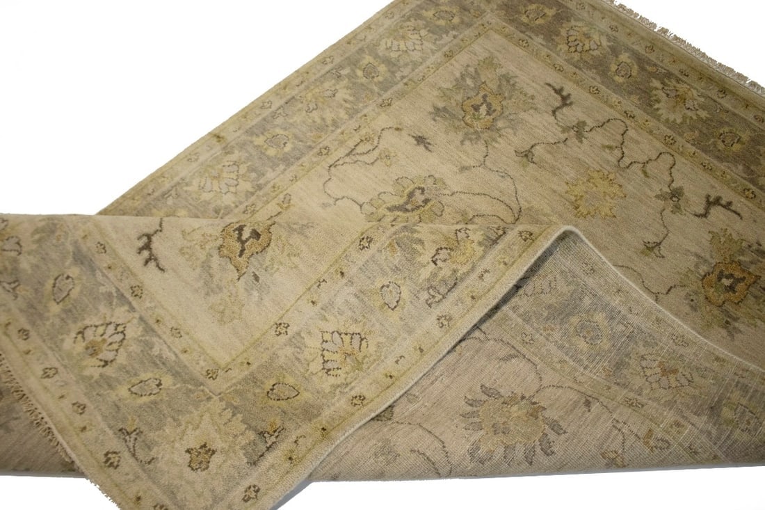 Beige Floral 5'7X8'7 Muted Oushak Chobi Oriental Rug - 15