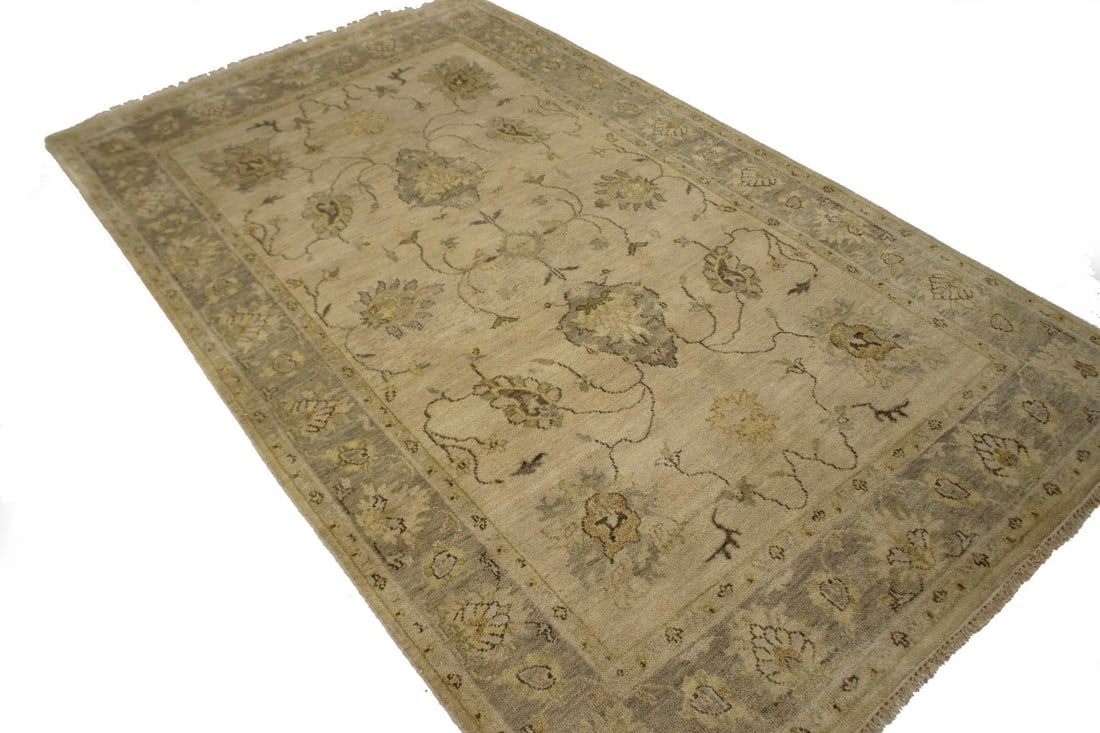 Beige Floral 5'7X8'7 Muted Oushak Chobi Oriental Rug - 5