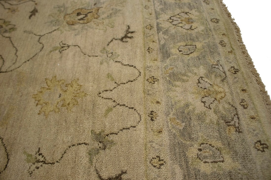 Beige Floral 5'7X8'7 Muted Oushak Chobi Oriental Rug - 9
