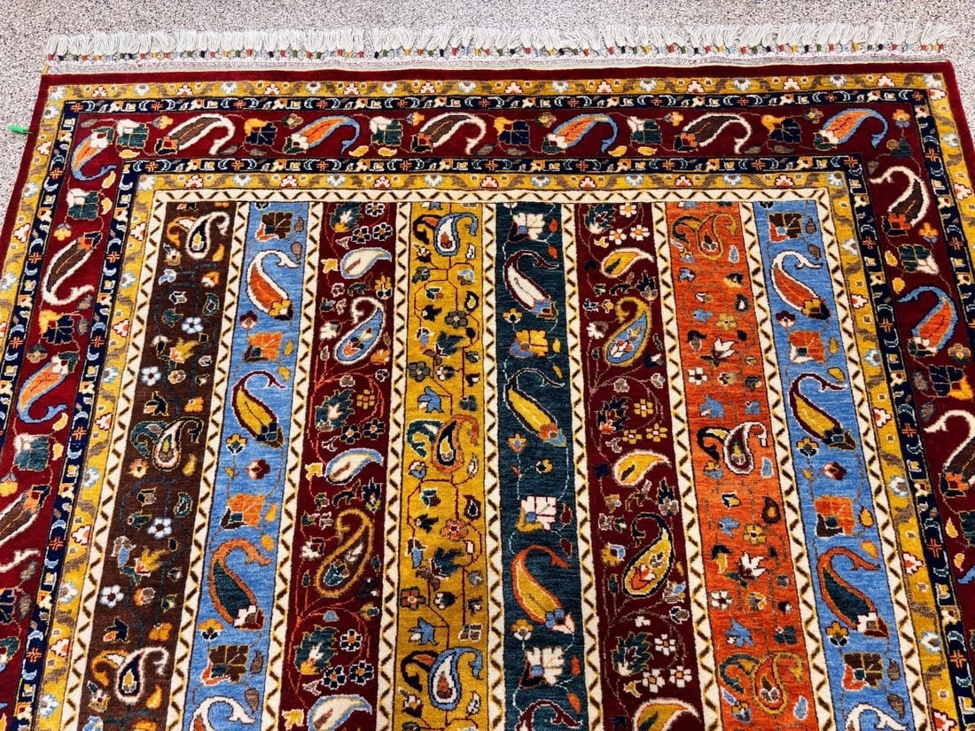 Hand-Knotted Caucasian Paisley Wool Tribal Oriental Area Rug Carpet 6' x 8'8" - 5