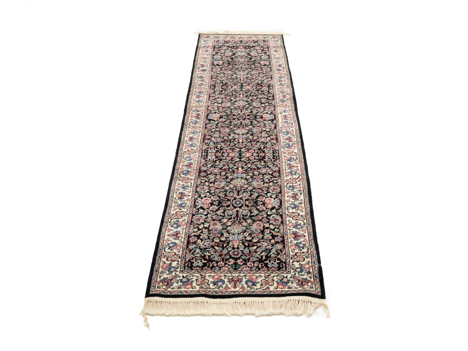 Charcoal Floral Tribal 2'6X9'9 Indo-Kashan Oriental Runner Rug - 2