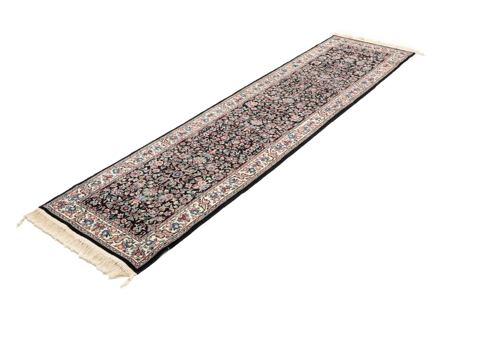 Charcoal Floral Tribal 2'6X9'9 Indo-Kashan Oriental Runner Rug - 3