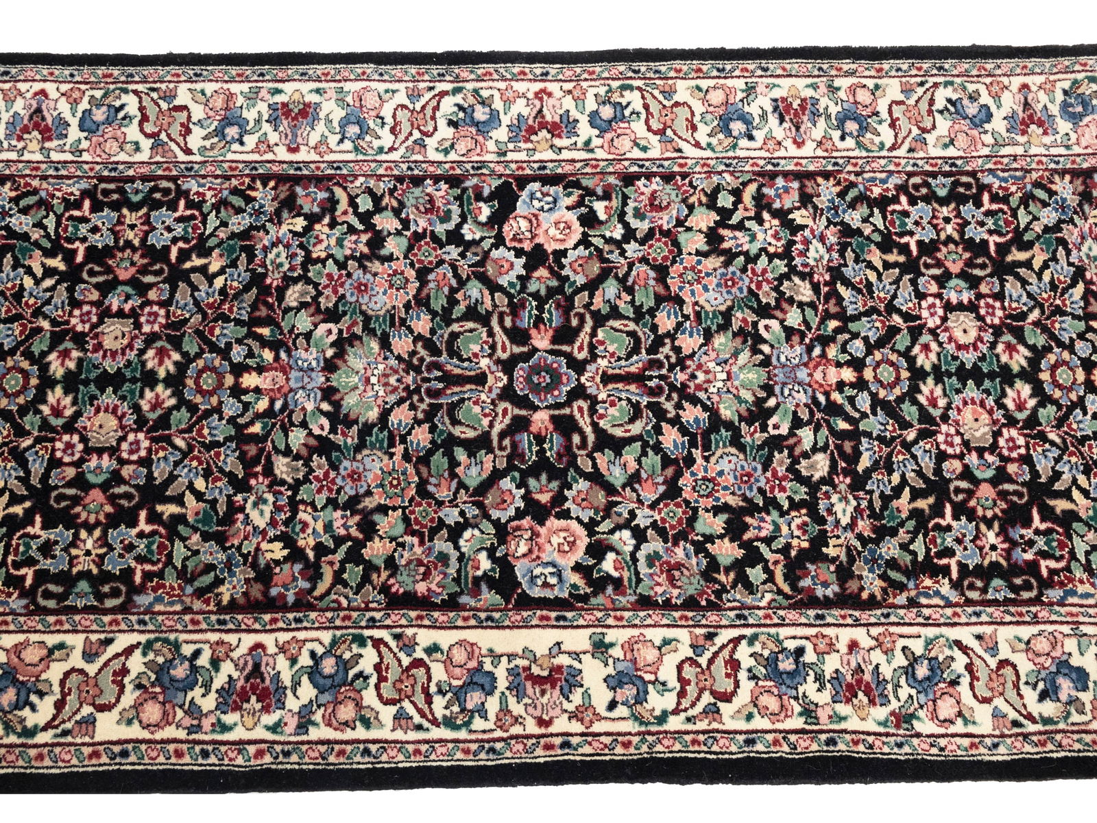 Charcoal Floral Tribal 2'6X9'9 Indo-Kashan Oriental Runner Rug - 5