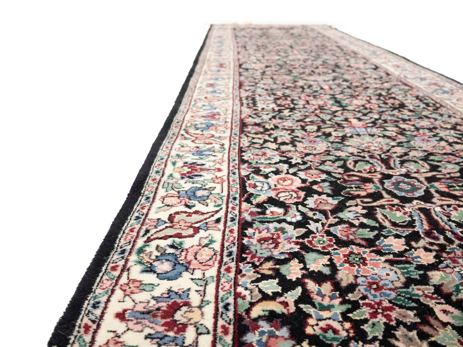 Charcoal Floral Tribal 2'6X9'9 Indo-Kashan Oriental Runner Rug - 7