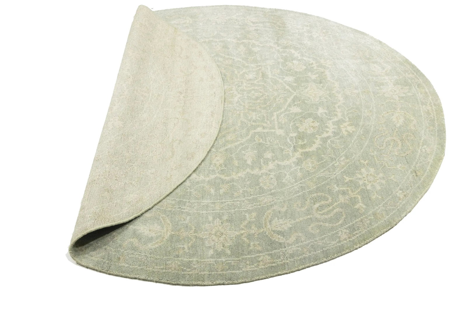 Muted Green Floral 6X6 Transitional Oriental Round Rug - 11