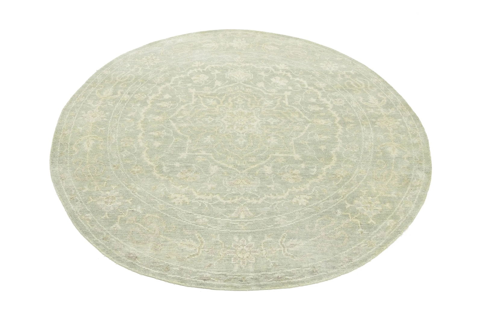 Muted Green Floral 6X6 Transitional Oriental Round Rug - 2