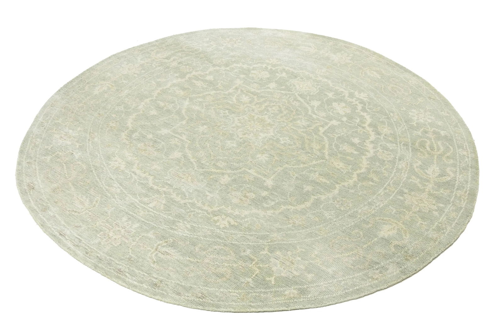 Muted Green Floral 6X6 Transitional Oriental Round Rug - 3
