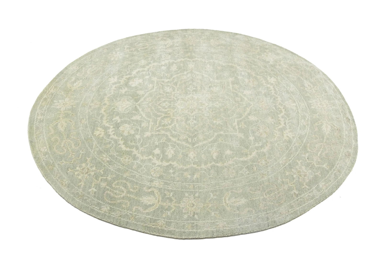 Muted Green Floral 6X6 Transitional Oriental Round Rug - 4