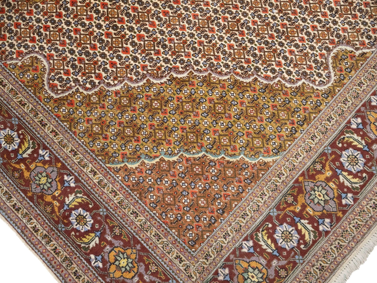 Cream Floral Geometric 8X8 Tabriz Fish Mahi Oriental Rug - 10
