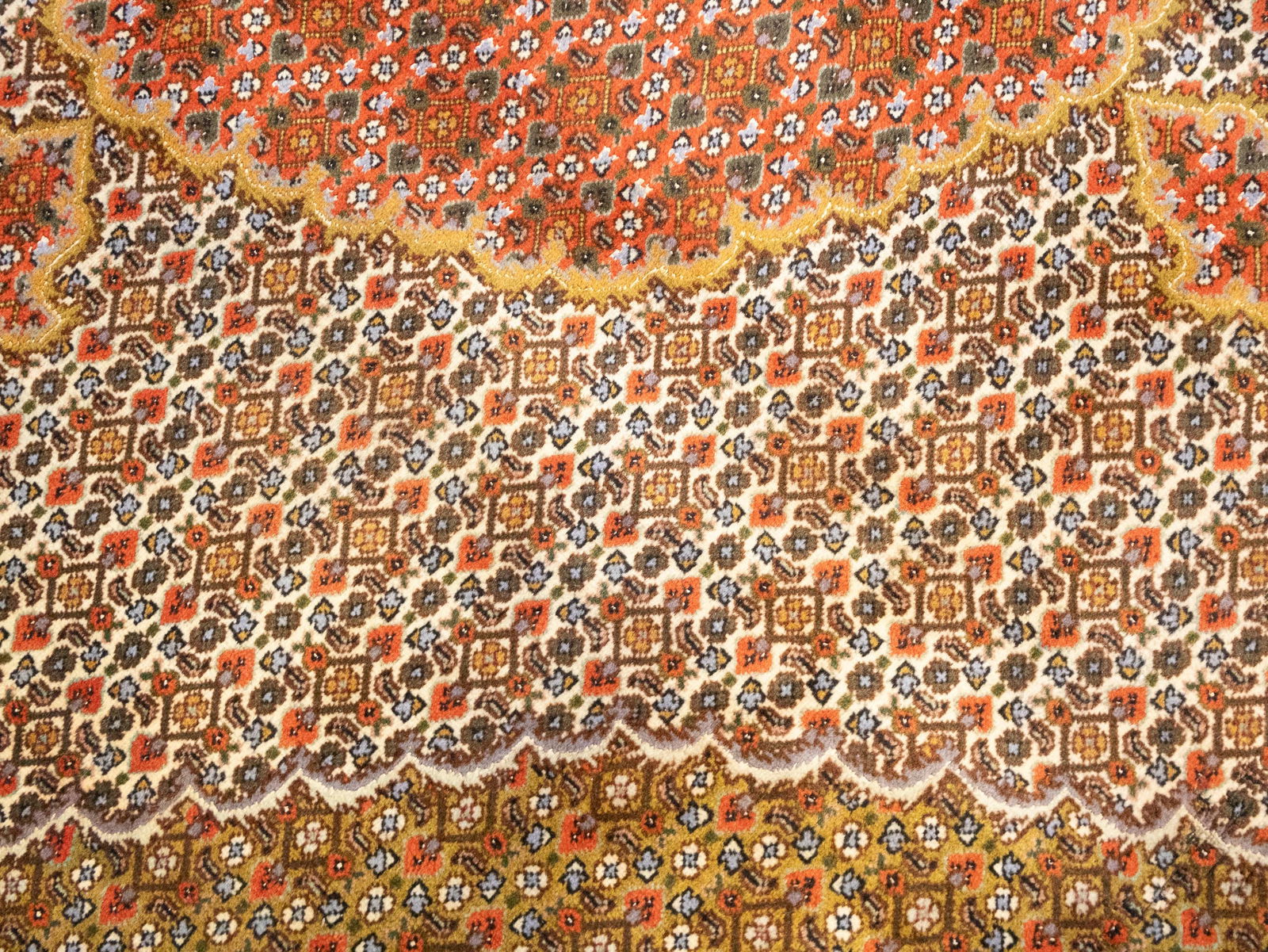 Cream Floral Geometric 8X8 Tabriz Fish Mahi Oriental Rug - 12