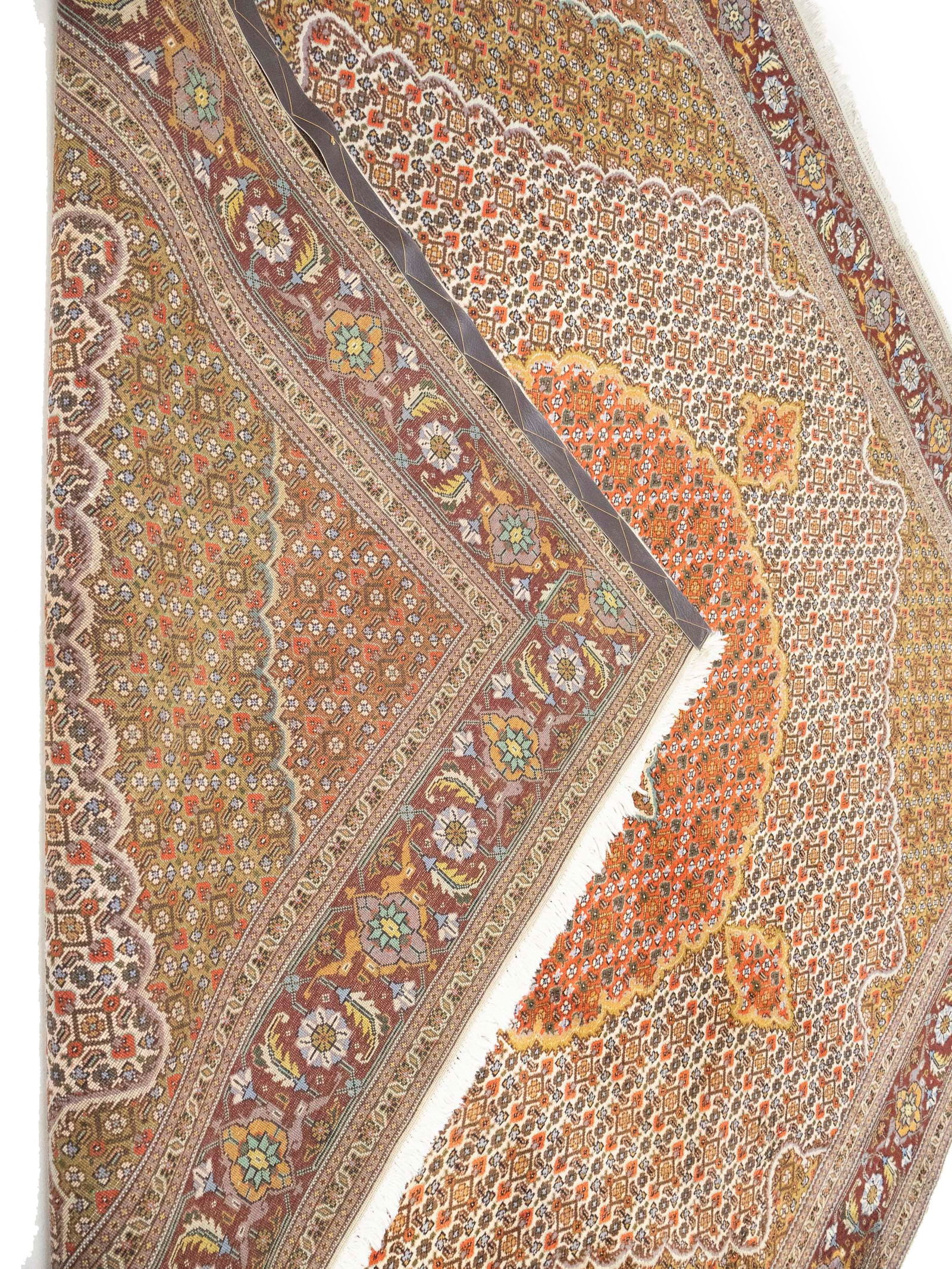 Cream Floral Geometric 8X8 Tabriz Fish Mahi Oriental Rug - 14