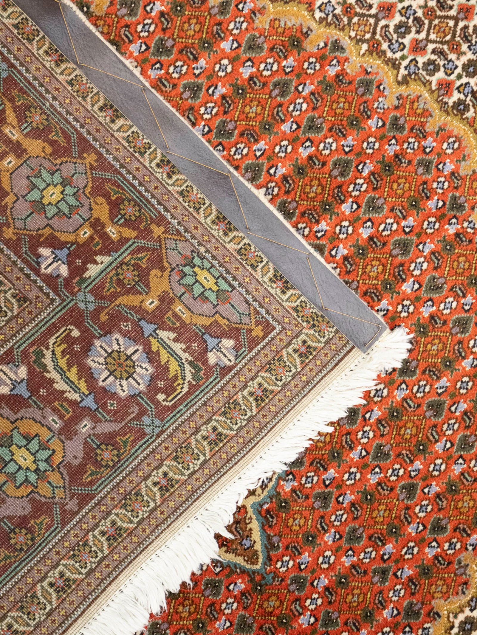 Cream Floral Geometric 8X8 Tabriz Fish Mahi Oriental Rug - 15