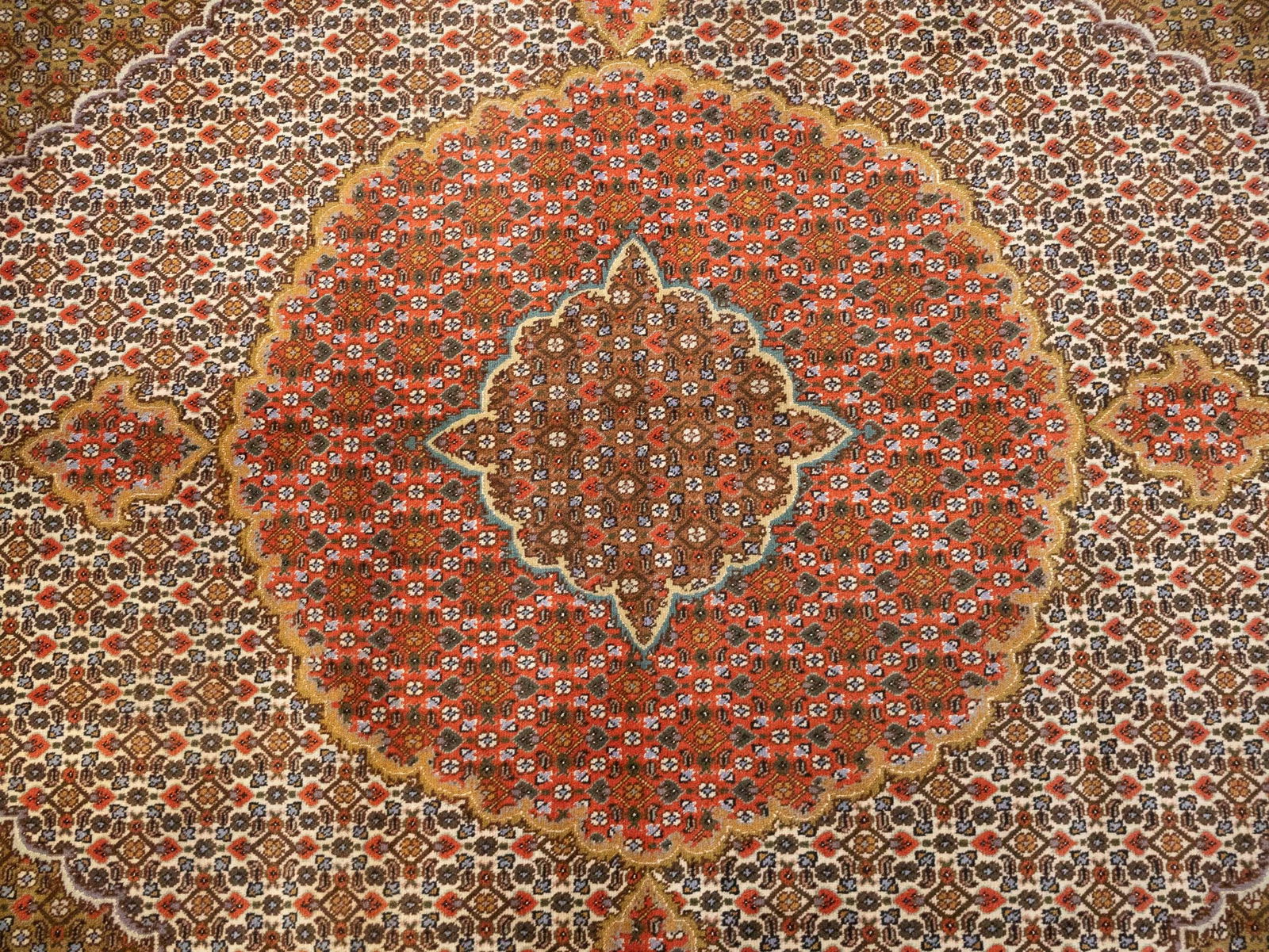 Cream Floral Geometric 8X8 Tabriz Fish Mahi Oriental Rug - 6