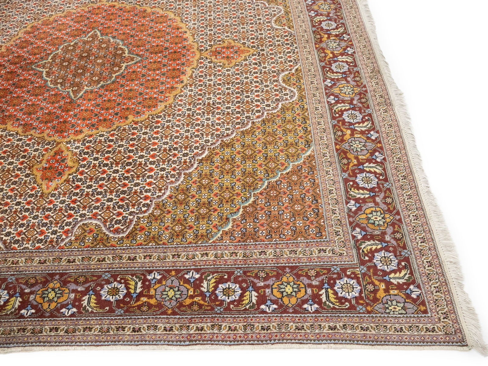 Cream Floral Geometric 8X8 Tabriz Fish Mahi Oriental Rug - 7
