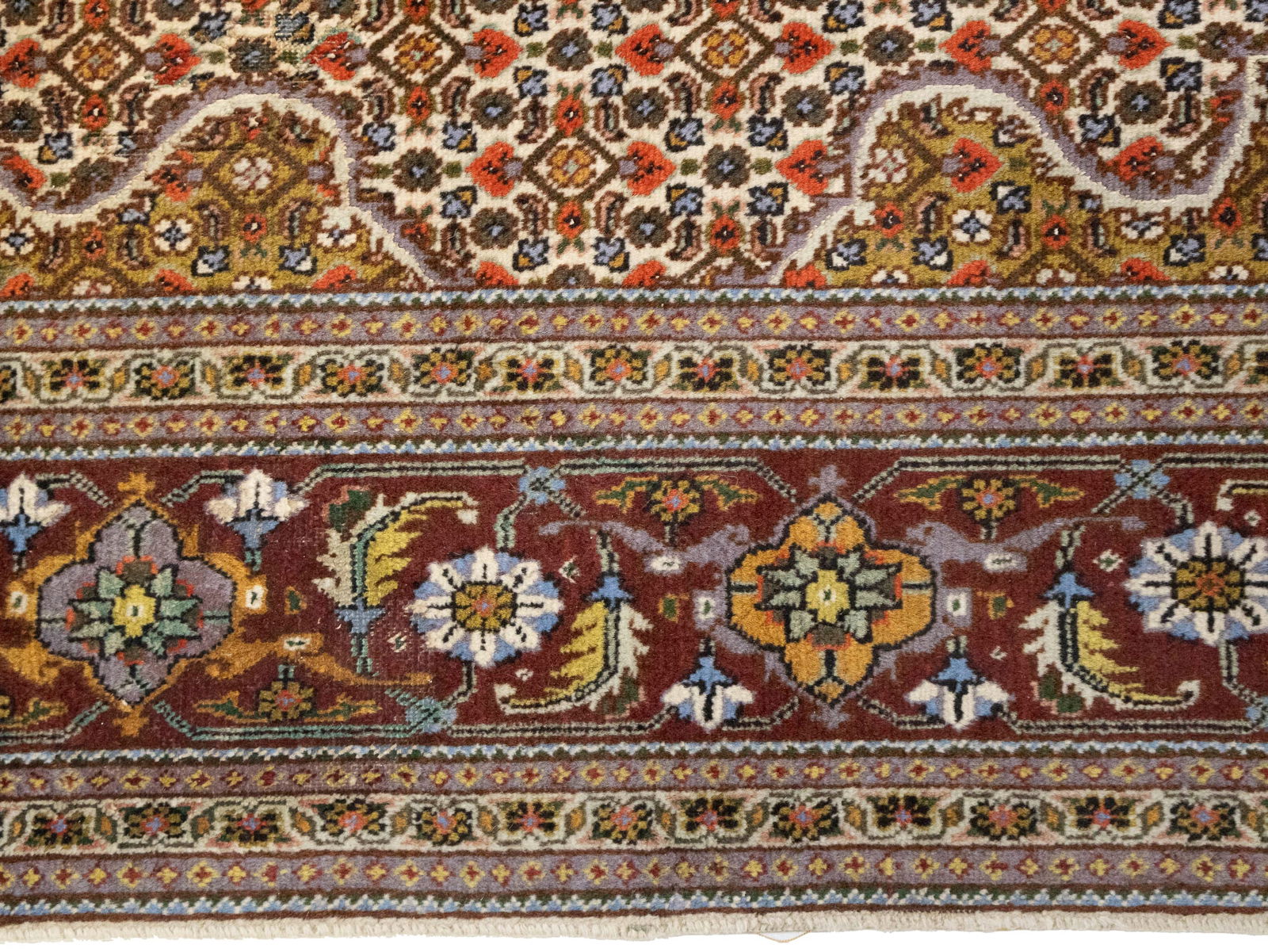 Cream Floral Geometric 8X8 Tabriz Fish Mahi Oriental Rug - 9