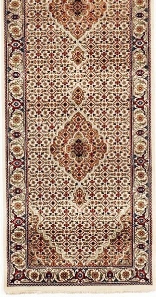 Hand-Knotted Indo-Tabriz Runner Beige Wool Oriental Area Rug 2'9" x 9'9" - 2
