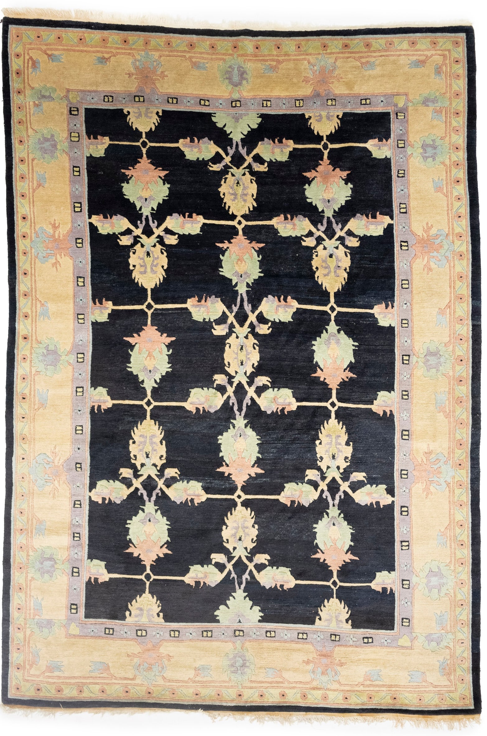Charcoal Classic Floral 8X11 Oriental Tibetan Rug: Title: Charcoal Classic Floral 8X11 Oriental Tibetan Rug Description:Hand Knotted 8X11 dark purple-navy rug made with vegetable dyes (fine wool pile and cotton foundation), superior knot count, and al