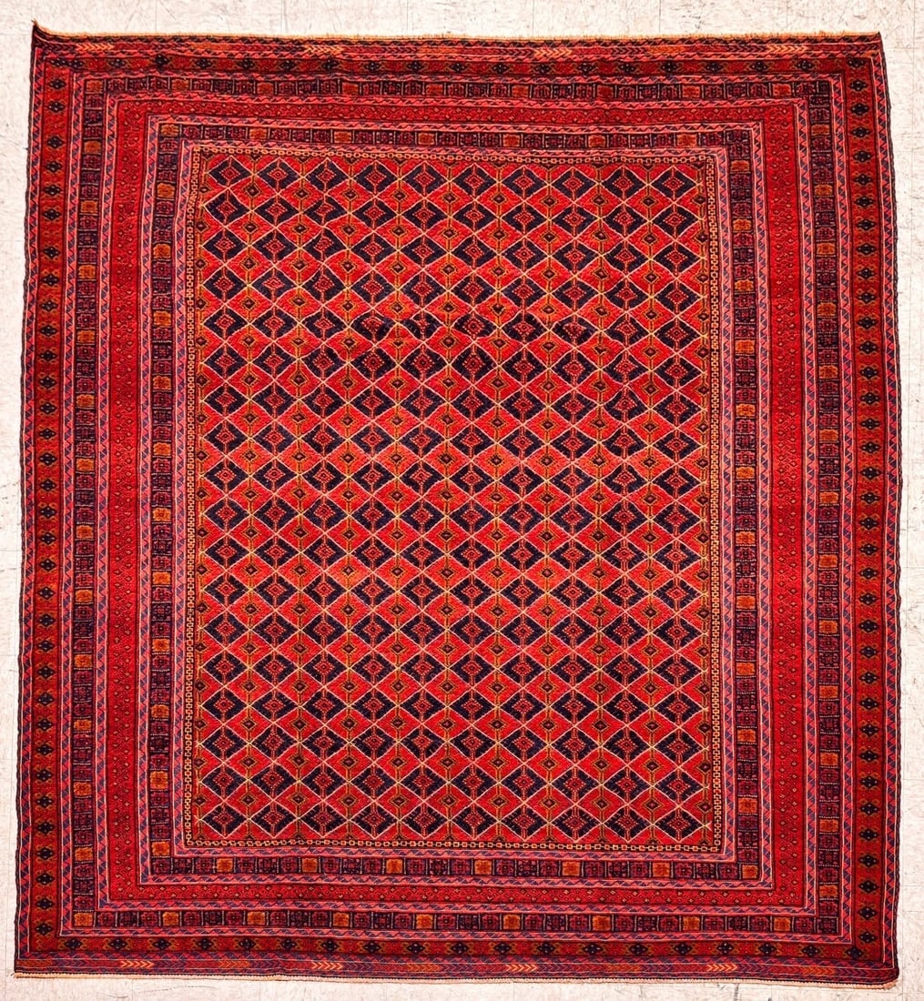 Hand-Knotted Balouch Tribal Wool Geometric Afghan Oriental Area Rug 6'11" x 9'1"