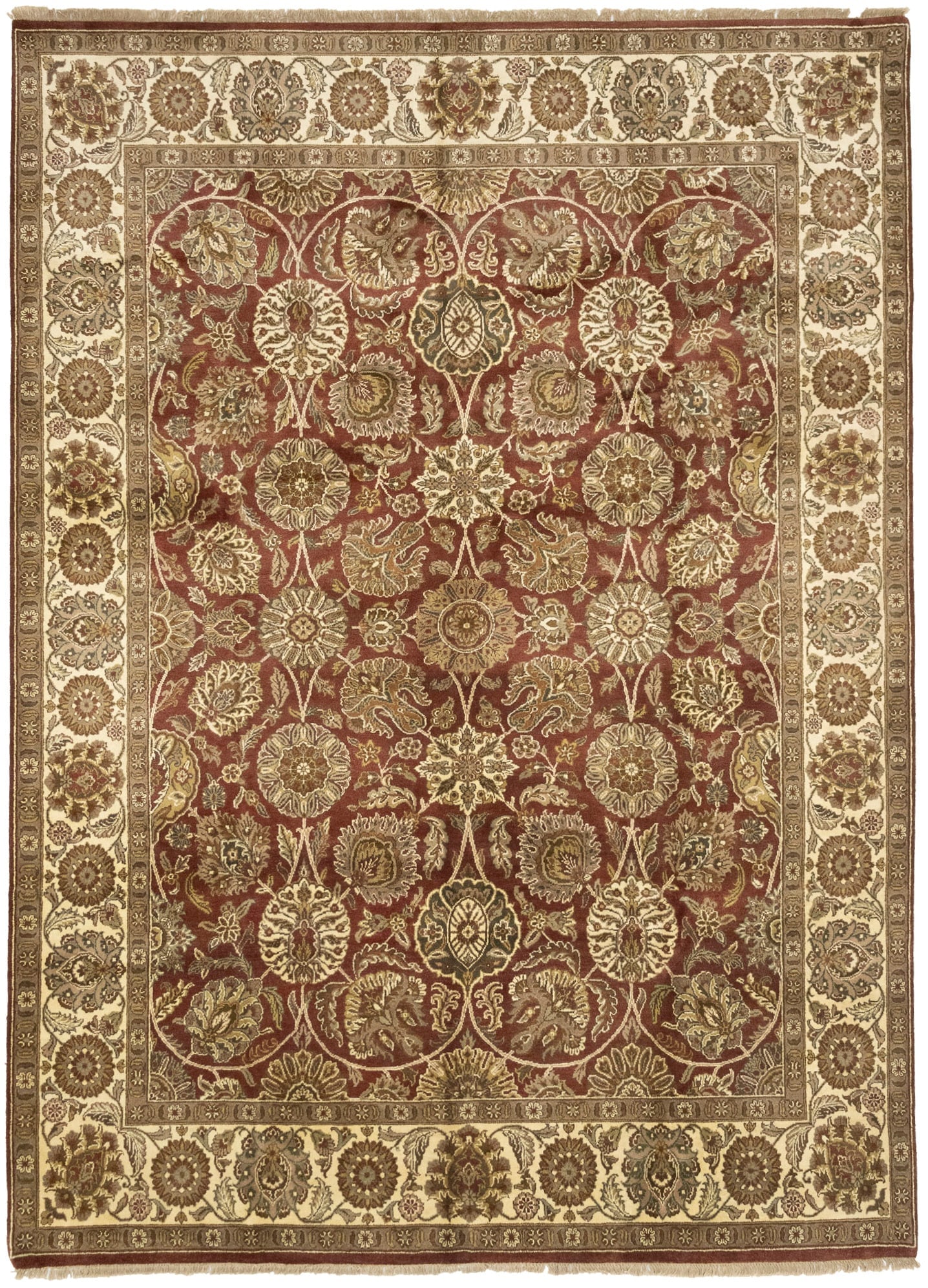 Red Floral Classic 9X12 Agra Jaipur Oriental Rug: Title: Red Floral Classic 9X12 Agra Jaipur Oriental Rug Description:Handmade 9X12 red rug made with vegetable dyes (fine wool pile and cotton foundation), superior knot count, and alluring ancient des