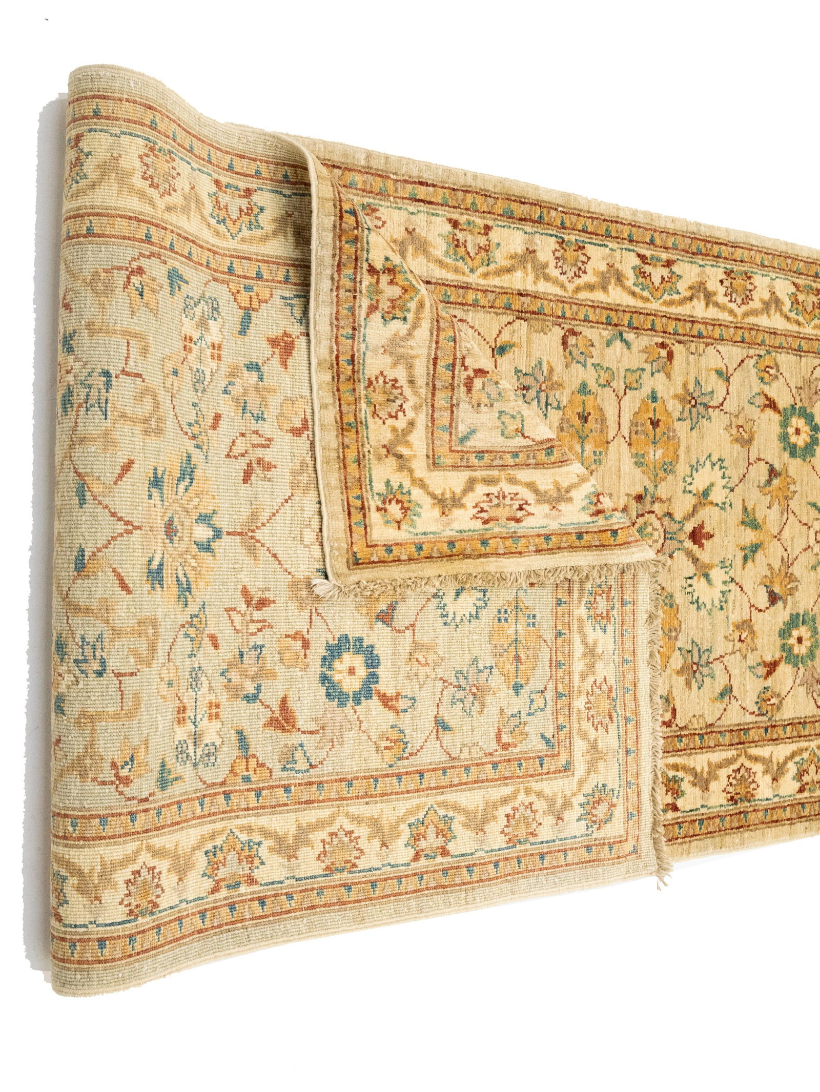 Cream Floral 3X10 Peshawar Pakistan Oriental Runner Rug - 12