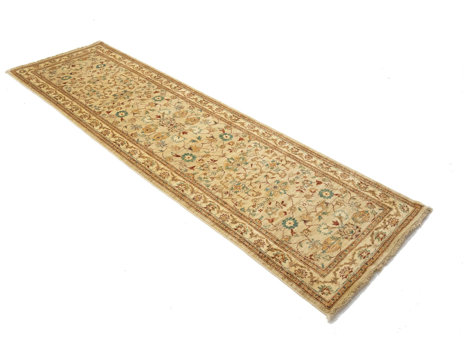 Cream Floral 3X10 Peshawar Pakistan Oriental Runner Rug - 3