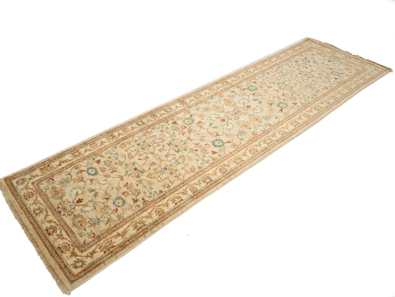 Cream Floral 3X10 Peshawar Pakistan Oriental Runner Rug - 4