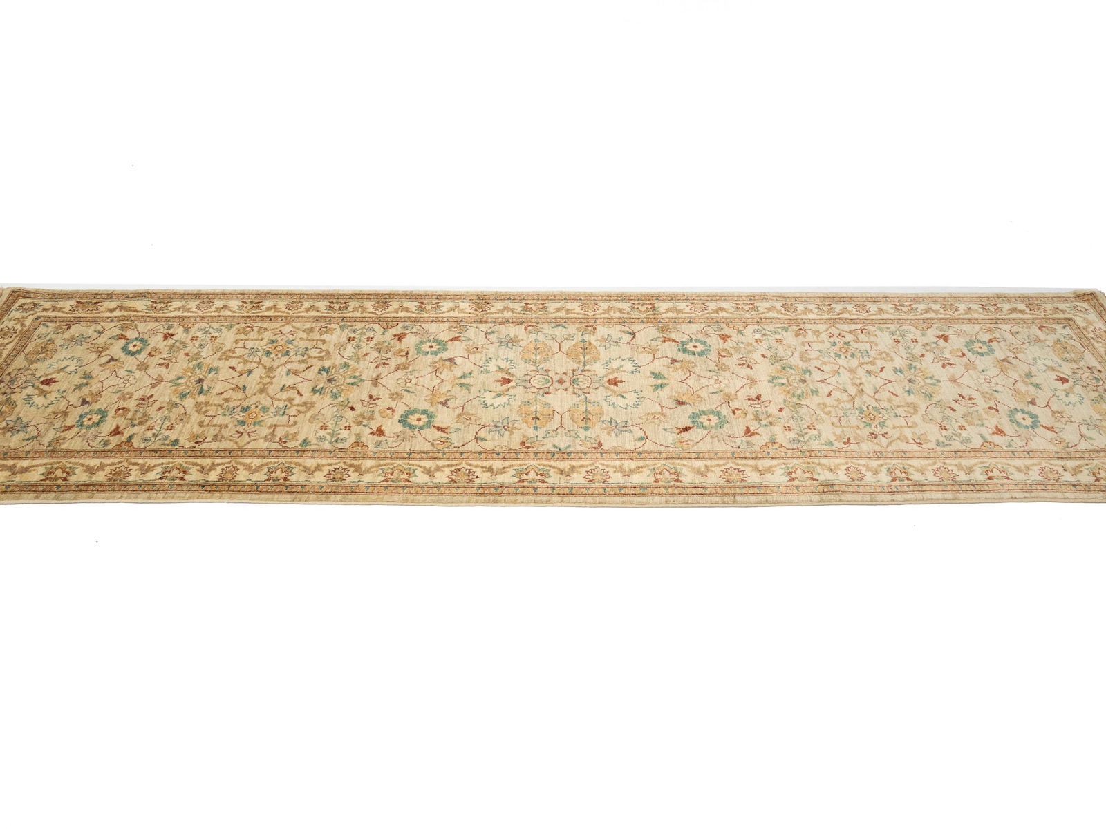 Cream Floral 3X10 Peshawar Pakistan Oriental Runner Rug - 5