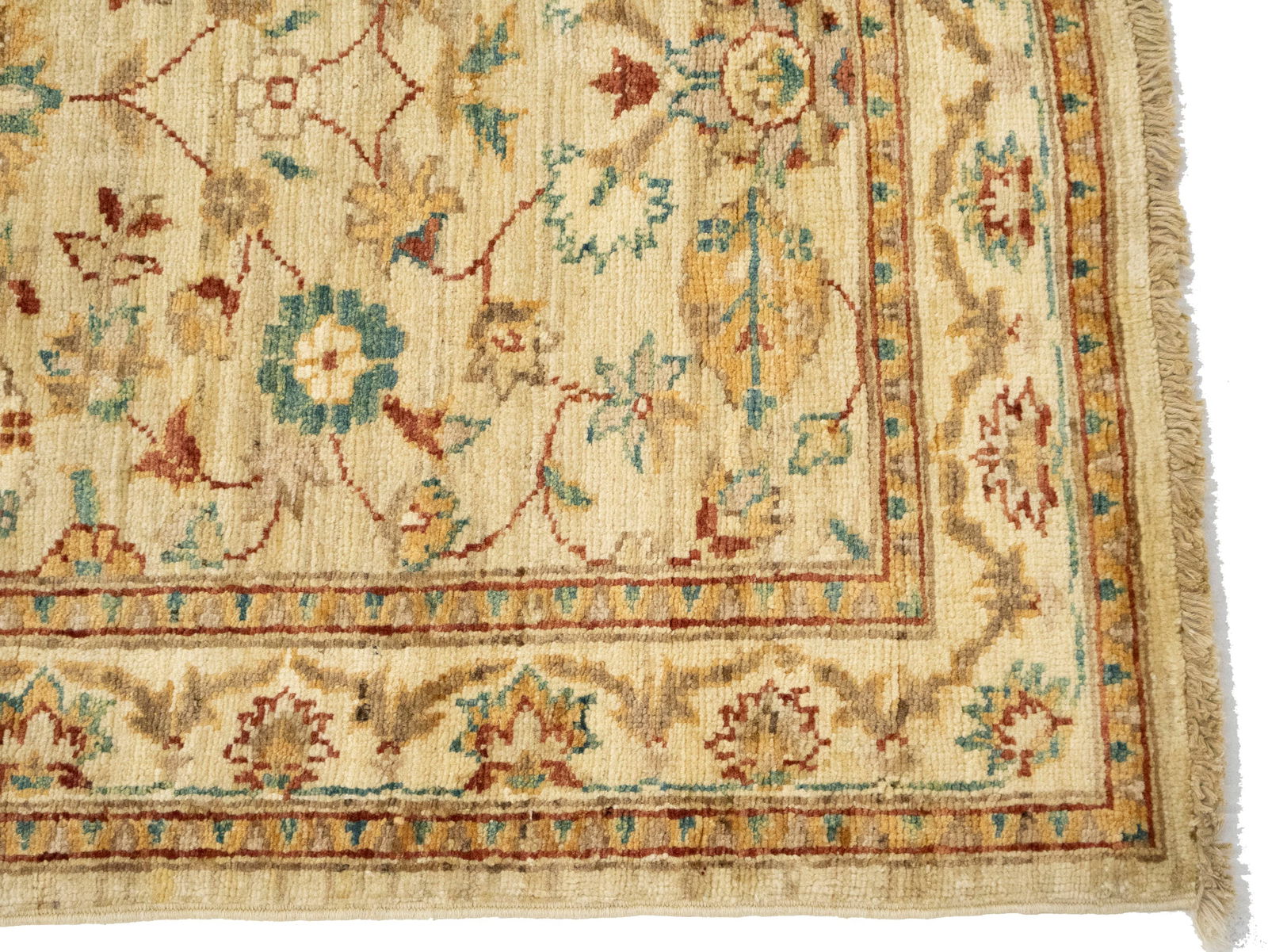 Cream Floral 3X10 Peshawar Pakistan Oriental Runner Rug - 7