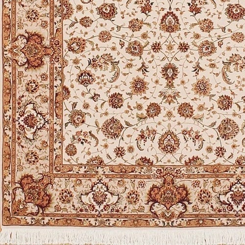 Hand Knotted Sino-Tabriz Ivory Wool Oriental Area Rug Carpet 6' x 9' - 5
