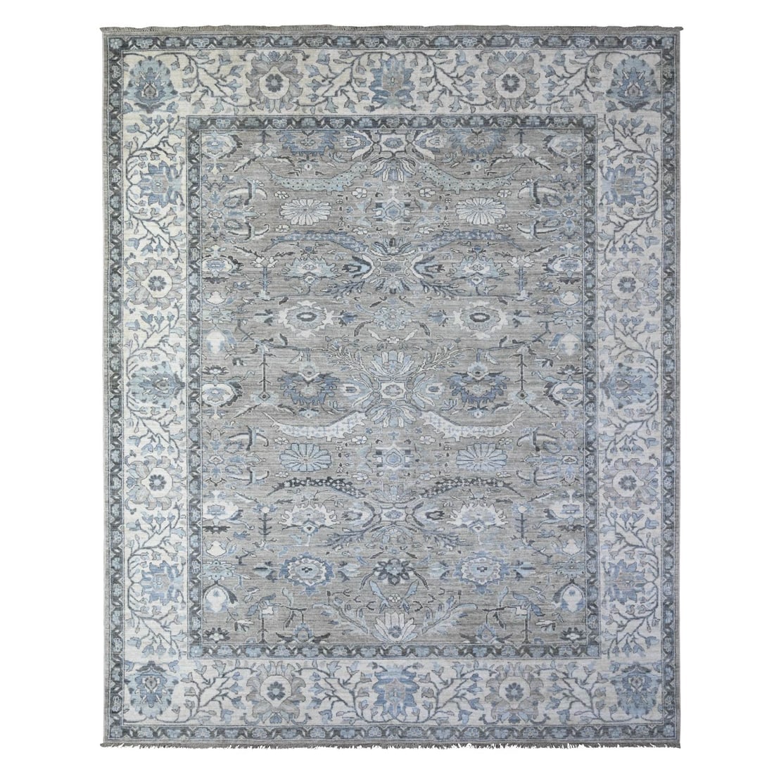 Gray Sickle Leaf Design Hand Knotted Peshawar Heris Wool Oriental Rug: Title: Gray Sickle Leaf Design Hand Knotted Peshawar Heris Wool Oriental Rug Description: This is a truly genuine one-of-a-kind. It has been Knotted for months and months in the centuries-old weaving