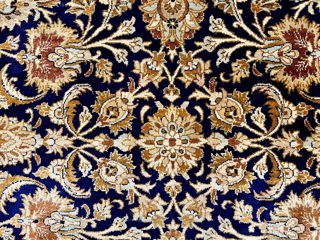 Hand-Knotted Semi-Antique Persian Qum 100% Silk 3'6" x 5'5" Navy Blue Oriental Rug - 6