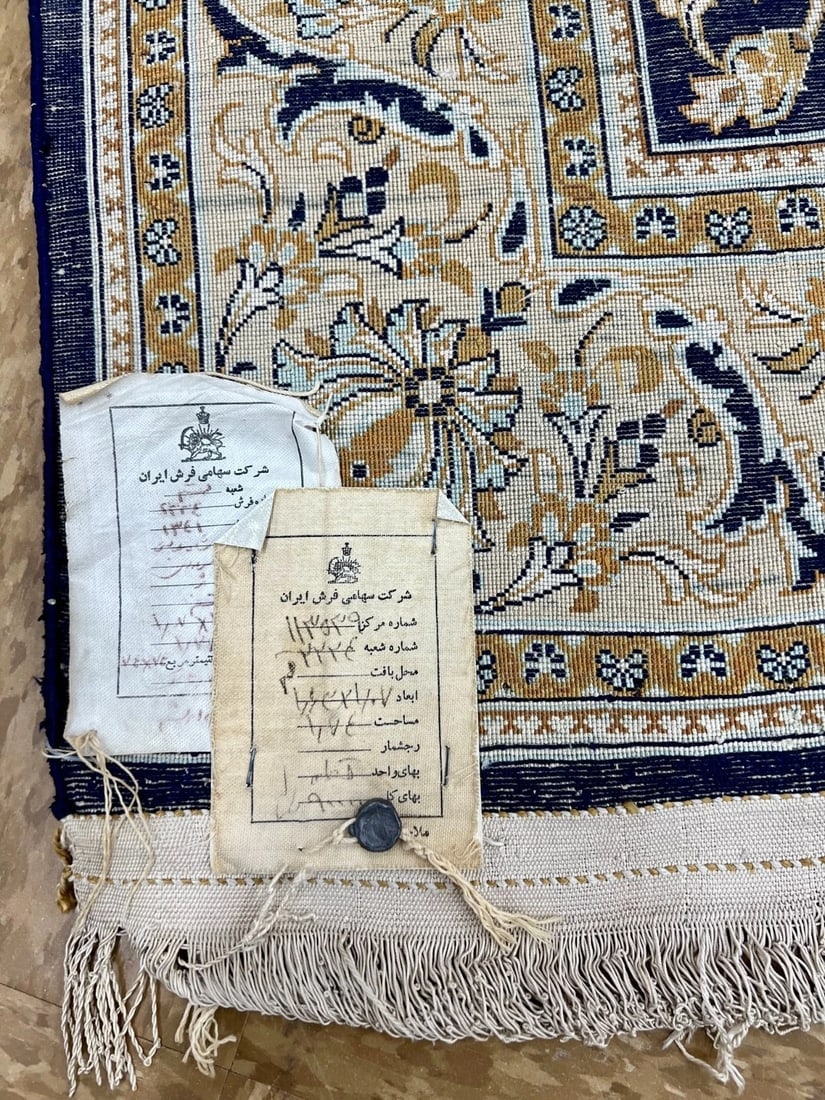 Hand-Knotted Semi-Antique Persian Qum 100% Silk 3'6" x 5'5" Navy Blue Oriental Rug - 8