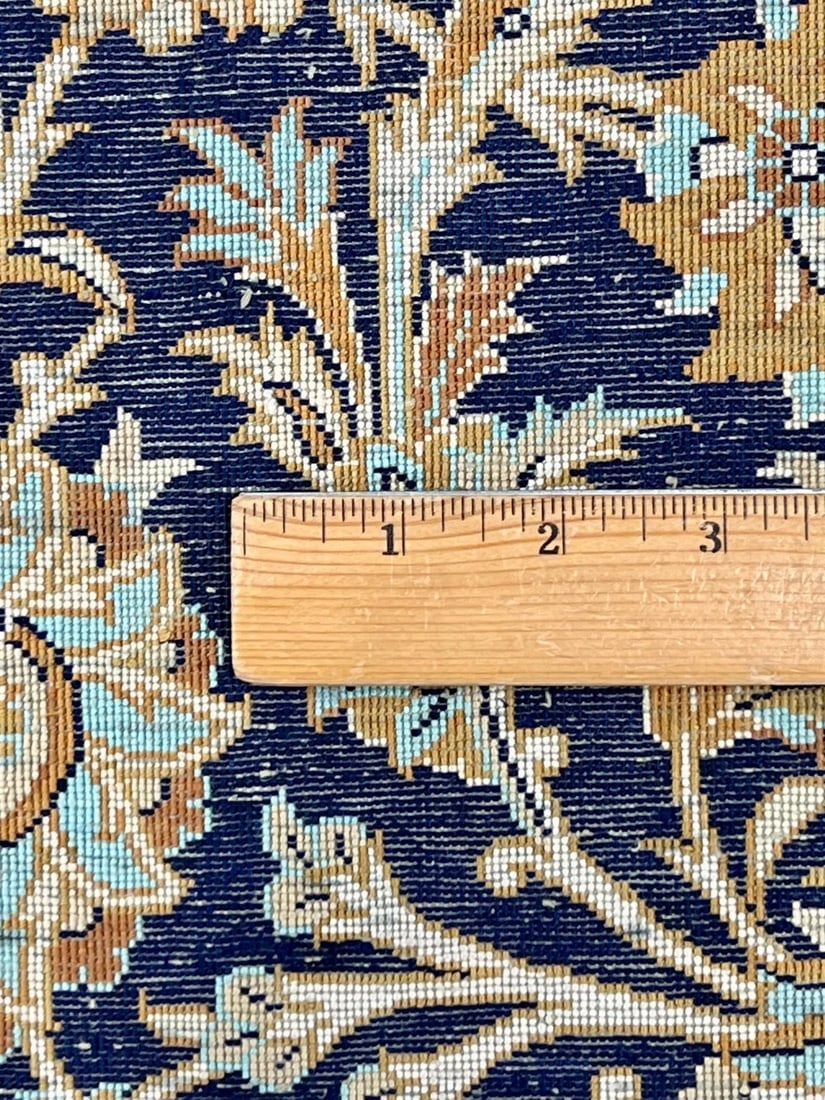 Hand-Knotted Semi-Antique Persian Qum 100% Silk 3'6" x 5'5" Navy Blue Oriental Rug - 9