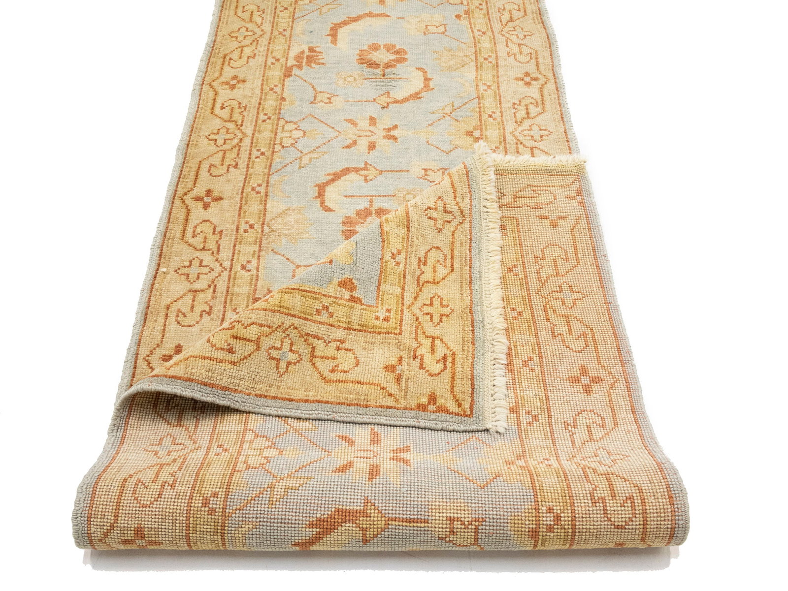 Light Blue Floral Oushak 3X12 Turkish Oriental Runner Rug - 13