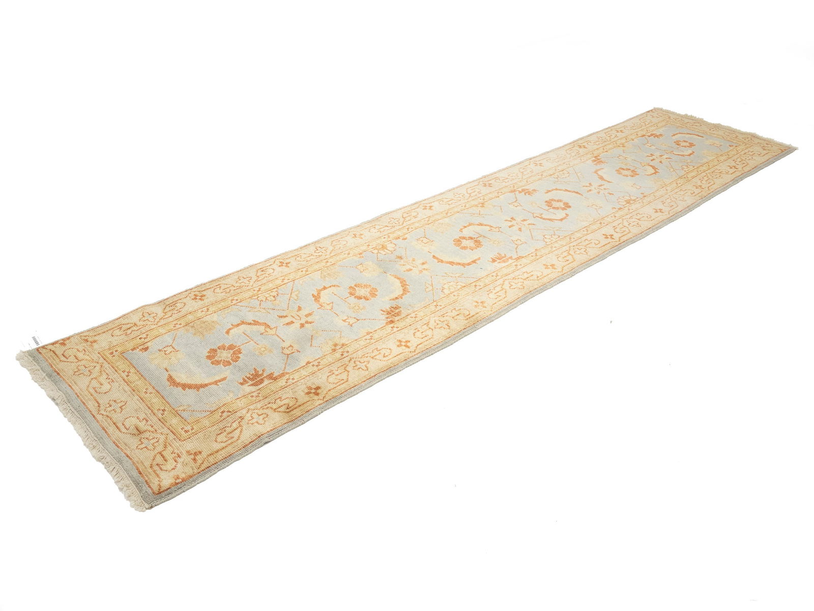 Light Blue Floral Oushak 3X12 Turkish Oriental Runner Rug - 4