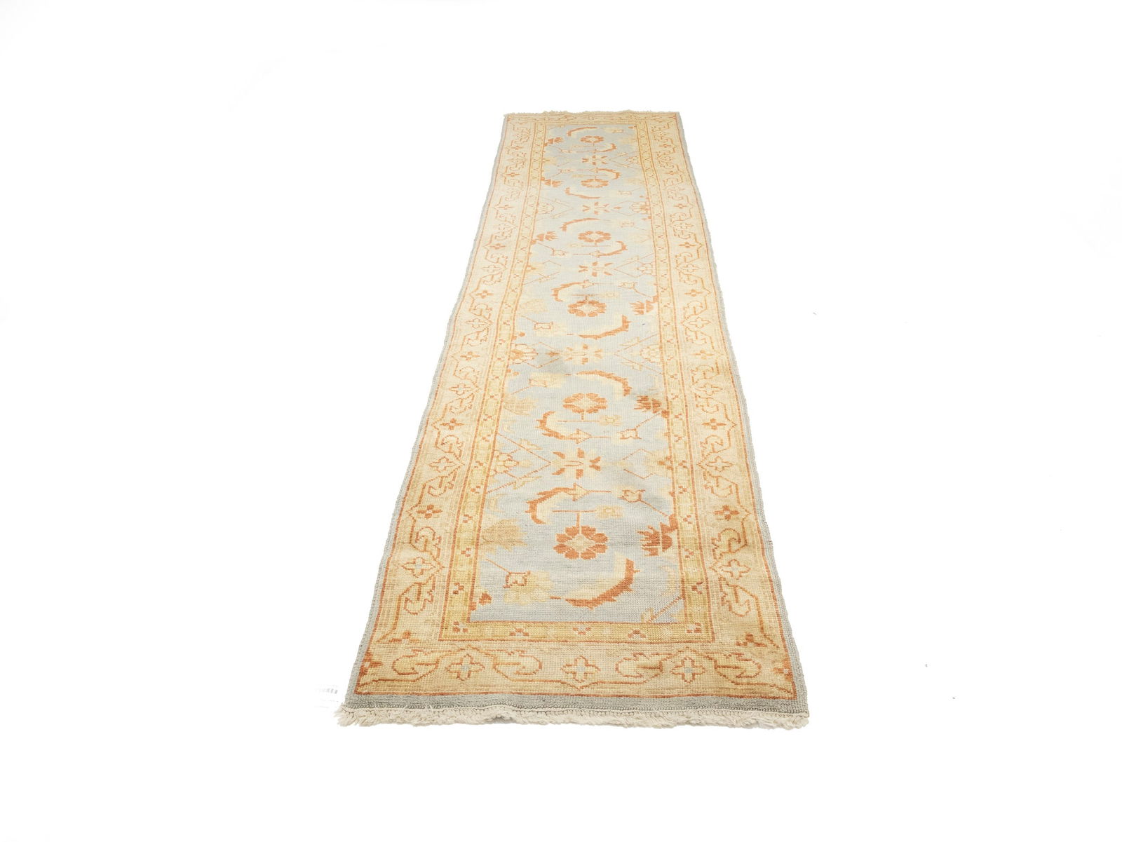 Light Blue Floral Oushak 3X12 Turkish Oriental Runner Rug - 5