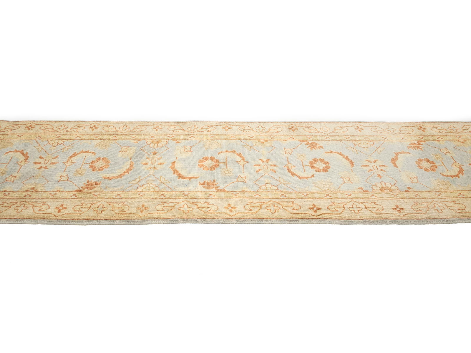 Light Blue Floral Oushak 3X12 Turkish Oriental Runner Rug - 6