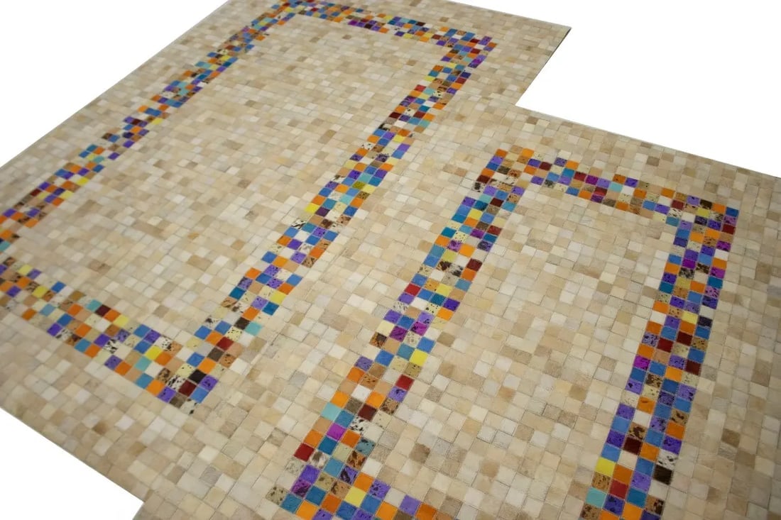 Multicolored Cowhide 5X8 Modern Leather Rug - 12