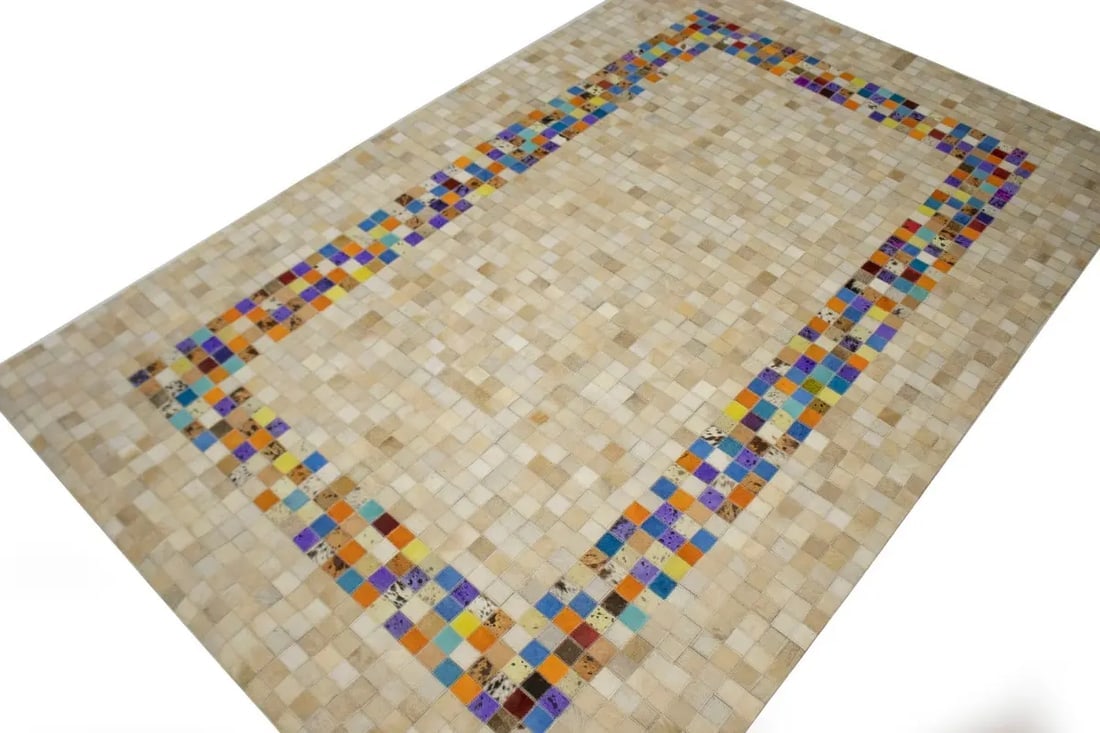 Multicolored Cowhide 5X8 Modern Leather Rug - 3