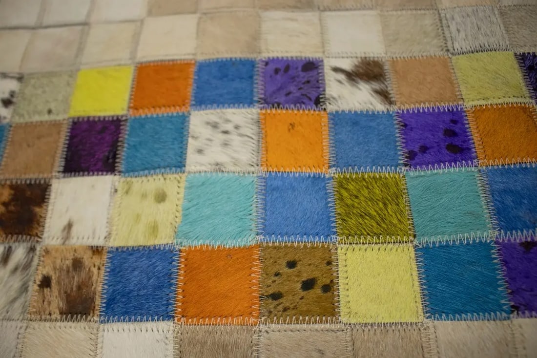 Multicolored Cowhide 5X8 Modern Leather Rug - 8