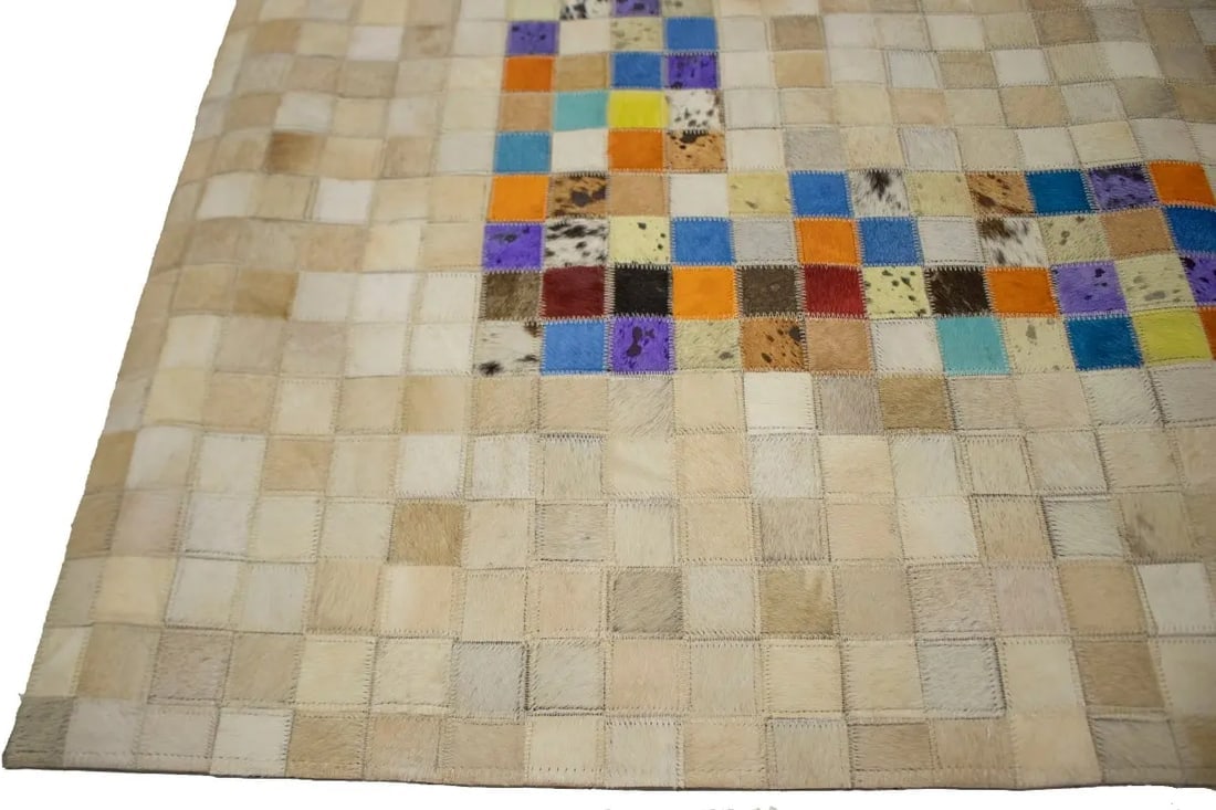 Multicolored Cowhide 5X8 Modern Leather Rug - 9