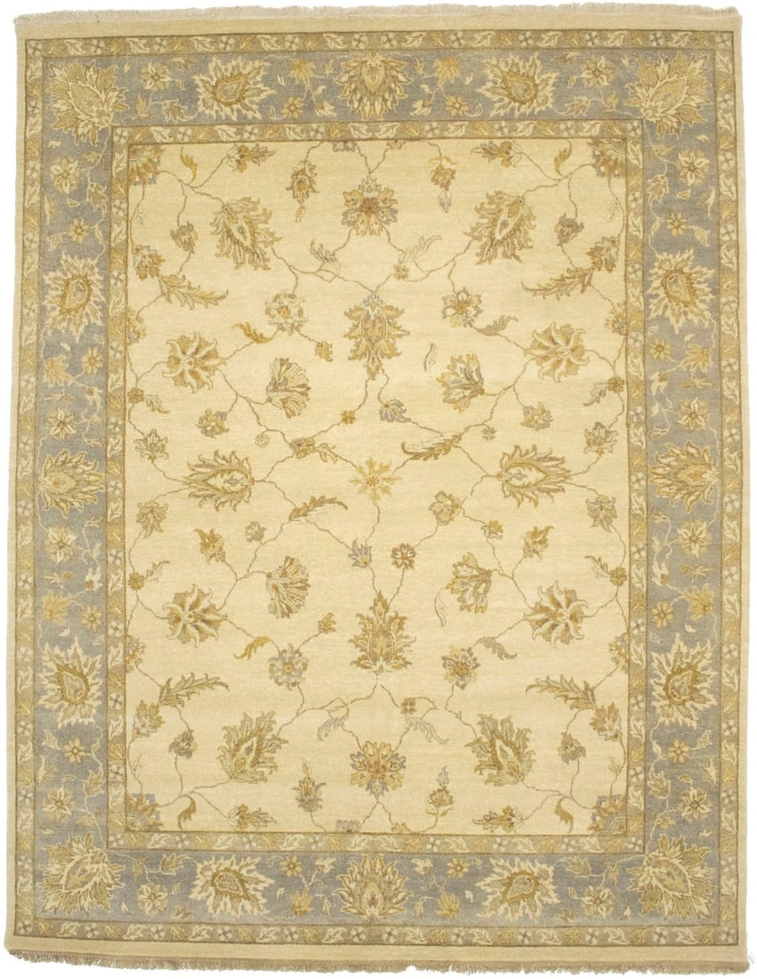 Cream Floral 8X11 Oushak Chobi Oriental Rug: Title: Cream Floral 8X11 Oushak Chobi Oriental Rug Description:Hand Knotted 8X11 cream oriental rug made with vegetable dyes (fine wool pile and cotton foundation), exceptional knot count, and appeali