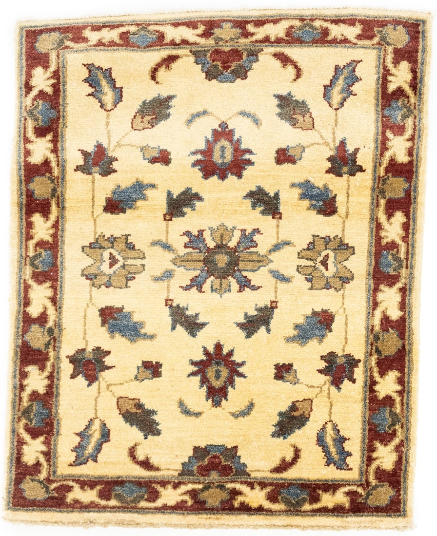 Cream Floral Chobi Peshawar 2X2'6 Pakistan Oriental Rug: Title: Cream Floral Chobi Peshawar 2X2'6 Pakistan Oriental Rug Description:Handmade 2X2'6 cream oriental rug made with vegetable dyes (fine wool pile and cotton foundation), superior knot count, and a