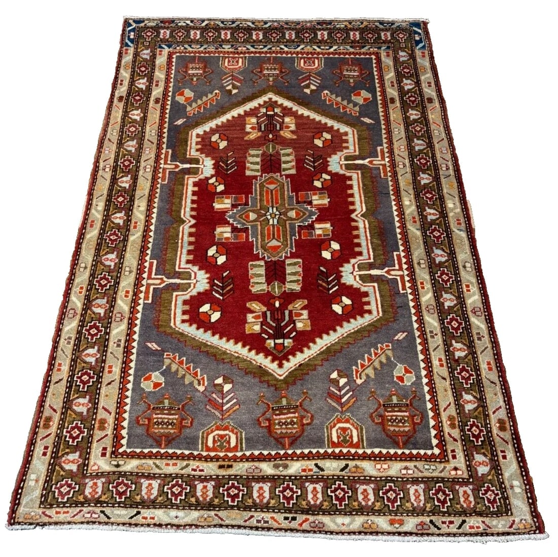 Hand-Knotted Persian Zanjan Geometric Vintage Tribal Wool Oriental Area Rug 4'2" x 6'8" - 3